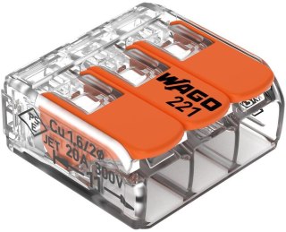 Szybkozłączka uniwersalna LINKA/DRUT 3x 0,2-4mm2 WAGO 221-413 (Paczka 50szt.) WAGO