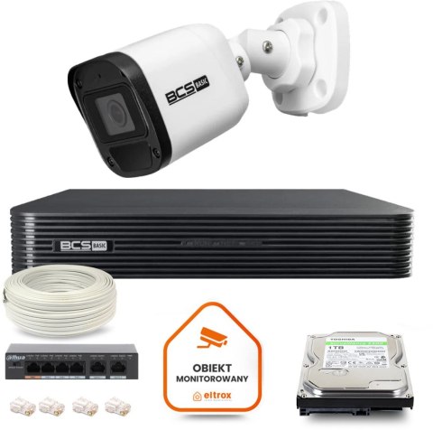 Zestaw monitoringu IP BCS Basic 1x Kamera BCS-B-TIP15FR3(2.0) Rejestrator z dyskiem BCS