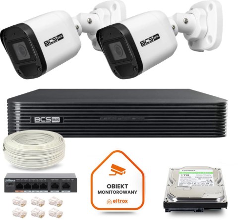 Zestaw monitoringu IP BCS Basic 2x Kamera BCS-B-TIP15FR3(2.0) Rejestrator z dyskiem BCS