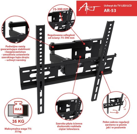 UCHWYT DO TV LCD/LED 22-55" 35KG AR-53 ART reg. pion i poziom ART