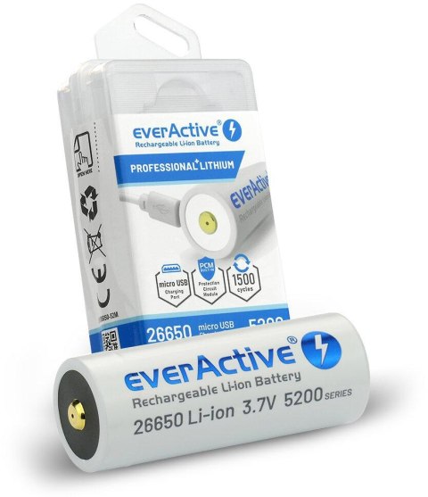 Akumulator 26650 Li-Ion 3,7V everActive 5200mAh micro USB (1 szt.) z zabezpieczeniem EVERACTIVE