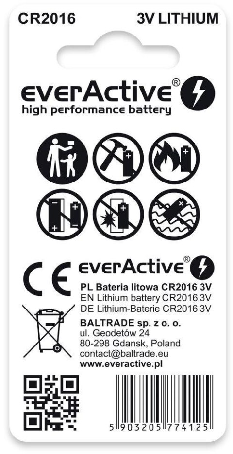 Bateria CR2016 everActive (blister 2 szt.) EVERACTIVE