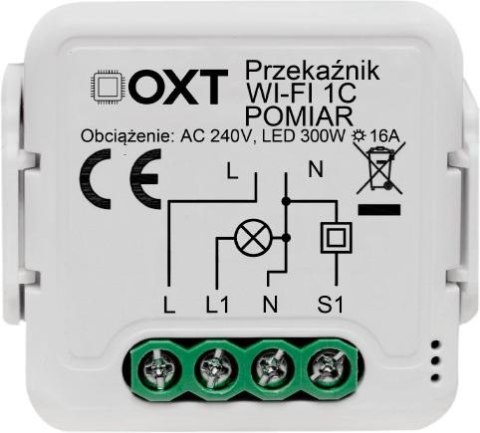 Moduł OXT przekaźnik 1 obwód pomiar 16A WIFI TUYA T220P BLEBOX