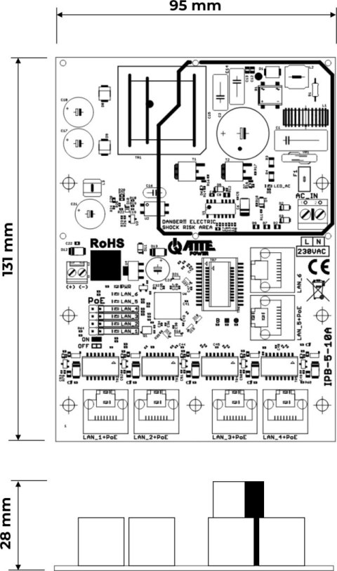 Switch PoE 6 portowy ze zintegrowanym zasilaczem ATTE IPB-5-10A-OF ATTE