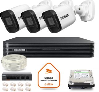 Zestaw monitoringu IP BCS Basic 3x Kamera BCS-B-TIP15FR3(2.0) Rejestrator z dyskiem BCS