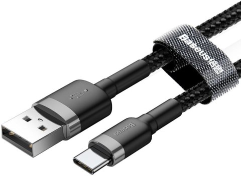 KABEL USB-A / USB-C Baseus Cafule CATKLF-UG1 300cm 2A QC 3.0 CZARNO-SZARY W NYLONOWYM OPLOCIE BASEUS
