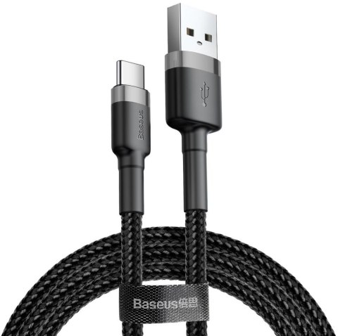 KABEL USB-A / USB-C Baseus Cafule CATKLF-UG1 300cm 2A QC 3.0 CZARNO-SZARY W NYLONOWYM OPLOCIE BASEUS