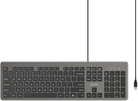 Klawiatura przewodowa Unitek SlimTap USB-A, szara UNITEK
