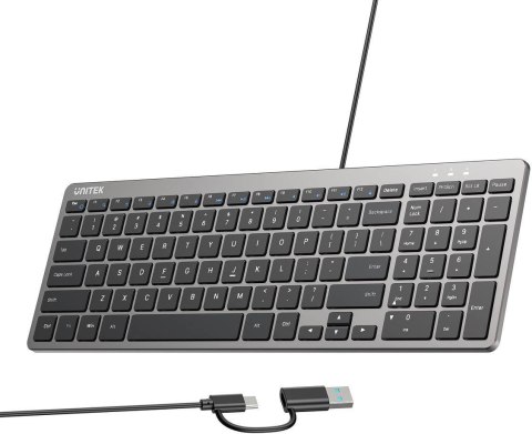Klawiatura przewodowa Unitek SlimTap USB-C/USB-A UNITEK