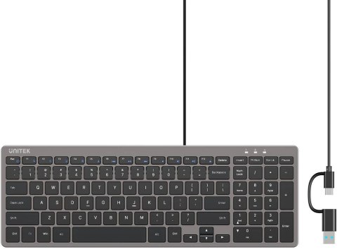 Klawiatura przewodowa Unitek SlimTap USB-C/USB-A UNITEK