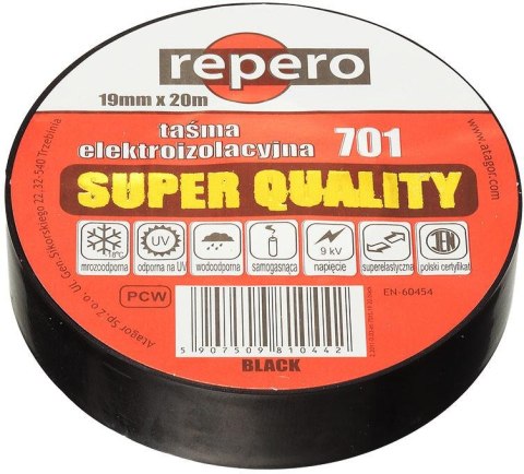 TAŚMA IZOLACYJNA REPERO 701 CZARNA 19MMX20M REPERO