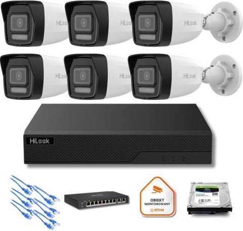 Zestaw moinitoringu IP Hilook 6x IPC-B180HA-LU tuba 8MP Smart-hybrid Light HILOOK