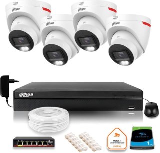 Zestaw monitoringu IP DAHUA 4 kamery zewnętrzne WizColor 2K 30m DAHUA
