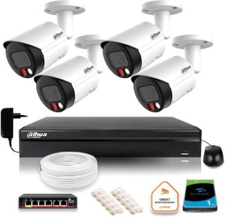 Zestaw monitoringu IP Dahua 4 kamer FullHD z podwójnych oświetleniem kolor w nocy DAHUA