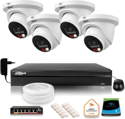 Zestaw monitoringu IP Dahua 8mpx 4K 4 kamery IPC-HDW2849TM-S-IL z dyskiem DAHUA