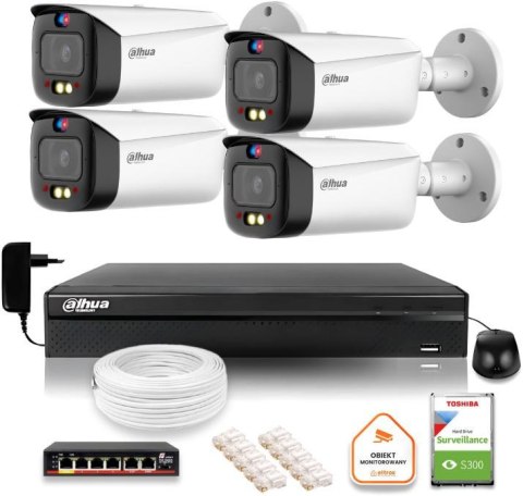Zestaw monitoringu IP Dahua TIOC 8mpx 4K 4 kamery tubowe NVR z dyskiem DAHUA