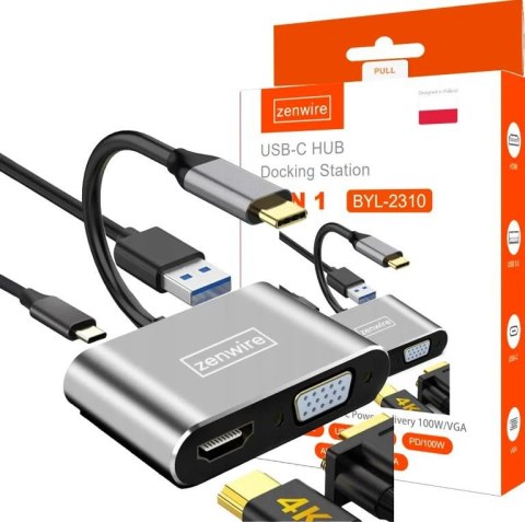 ADAPTER HUB Przejściówka USB-C 4W1 HDMI 4K VGA USB Zenwire BYL-2310 ZENWIRE