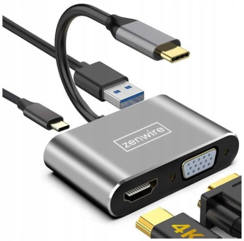 ADAPTER HUB Przejściówka USB-C 4W1 HDMI 4K VGA USB Zenwire BYL-2310 ZENWIRE