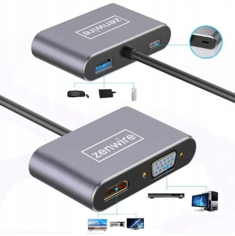 ADAPTER HUB Przejściówka USB-C 4W1 HDMI 4K VGA USB Zenwire BYL-2310 ZENWIRE
