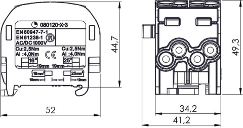 Blok rozdzielczy - odgałęźny SCB 25-2 Al/Cu 80120 SIMBLOCK szary 81505002 SIMET