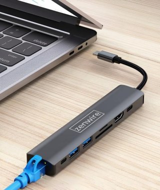 HUB USB-C Przejściówka ADAPTER 8w1 HDMI 2.0 4K 60 Hz Gigabit Ethernet 1000 Mbps Zenwire HUB81 ZENWIRE