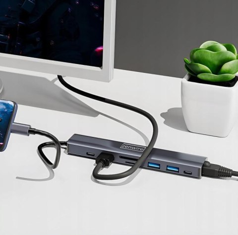 HUB USB-C Przejściówka ADAPTER 8w1 HDMI 2.0 4K 60 Hz Gigabit Ethernet 1000 Mbps Zenwire HUB81 ZENWIRE