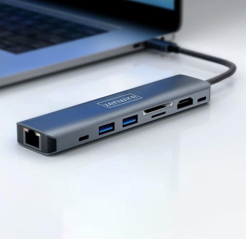 HUB USB-C Przejściówka ADAPTER 8w1 HDMI 2.0 4K 60 Hz Gigabit Ethernet 1000 Mbps Zenwire HUB81 ZENWIRE