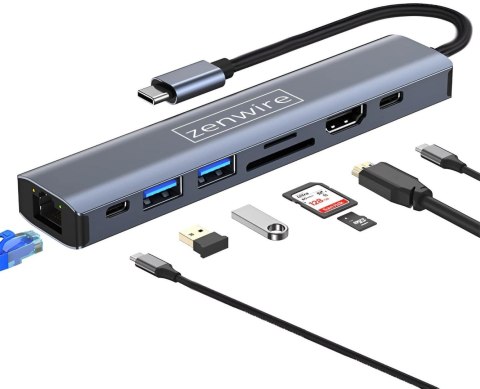 HUB USB-C Przejściówka ADAPTER 8w1 HDMI 2.0 4K 60 Hz Gigabit Ethernet 1000 Mbps Zenwire HUB81 ZENWIRE