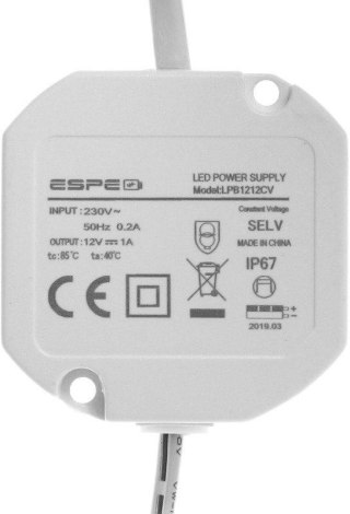 ZASILACZ DOPUSZKOWY ESPE LP-1212-211 12V 1A 12 W IP67 5.5 / 2.1 mm ESPE