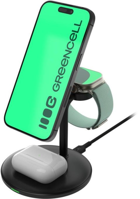 ŁADOWARKA INDUKCYJNA Greencell MagScape 3w1 15W MagSafe IPhone AirPods Apple Watch GREEN CELL