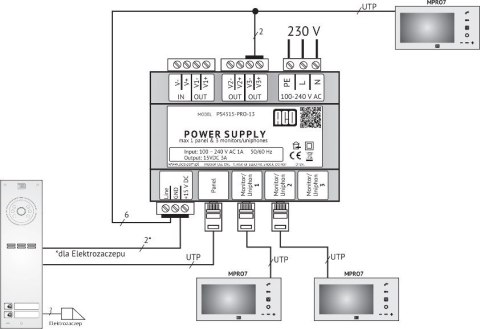 ACO PS45-15-PRO-13 Zasilacz video DIN 15V, 3A ACO