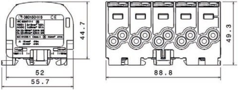 Blok rozdzielczy - odgałęźny Al/Cu 80150 SIMBLOCK sza/nie/zie SCB 25-5X 81500020 SIMET
