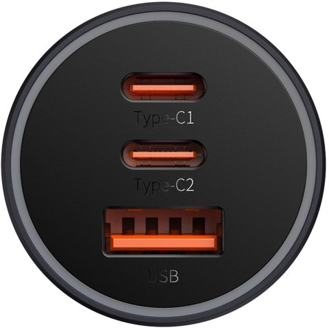 Baseus Golden Contactor Pro ładowarka samochodowa USB-A + 2x USB-C 65W ciemnoszary BASEUS