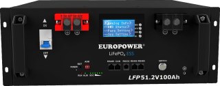 Magazyn energii LiFePO4 EUROPOWER serii LFP 51,2V 100Ah BMS, LCD (Żywotność ~5000 cykli) + STOJAK EUROPOWER