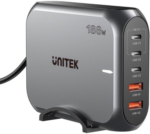 Ładowarka sieciowa Unitek 2xUSB-A 3xUSB-C GAN 188W UNITEK