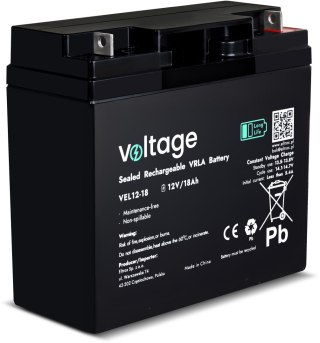 Akumulator AGM Voltage Long Life 12V 18Ah VEL12-18 (Żywotność 15 lat) VOLTAGE