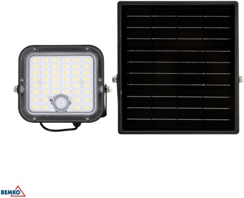 NAŚWIETLACZ SOLARNY LED BEMKO SOLPAR 10W 1500LM 3000/4000K IP65 CZARNY CZ. PIR BEMKO