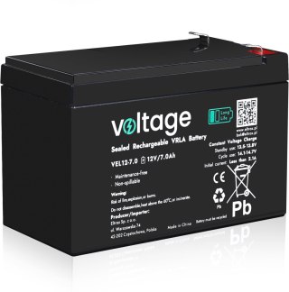 Akumulator AGM Voltage Long Life 12V 7Ah VEL12-7.0 (Żywotność 15 lat) VOLTAGE