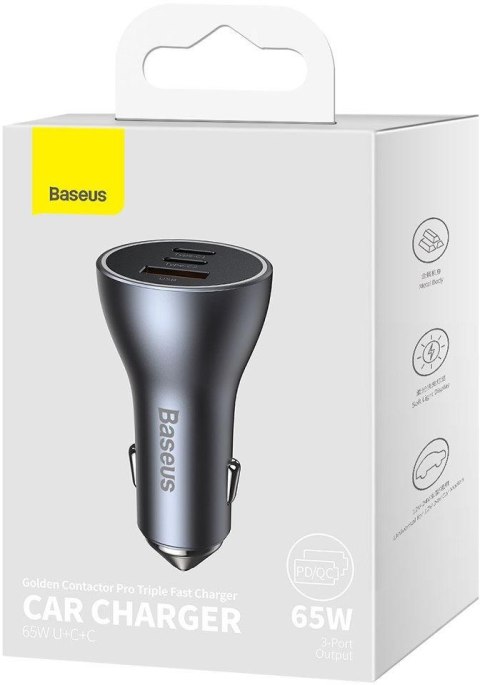 Ładowarka samochodowa Baseus Golden Contractor Pro CGJP010013 65 W 2x USB-C 1x USB-A ciemnoszara BASEUS