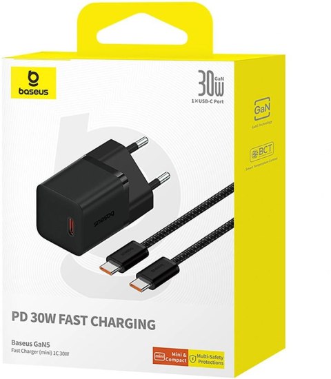 Ładowarka sieciowa Baseus GaN 5 Fast Charger Mini P10110902113-00 30 W USB-C PD 3.0 QC 3.0 + kabel BASEUS