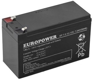 Akumulator AGM EUROPOWER serii EP 12V 7,2Ah (Żywotność 6-9 lat) EUROPOWER