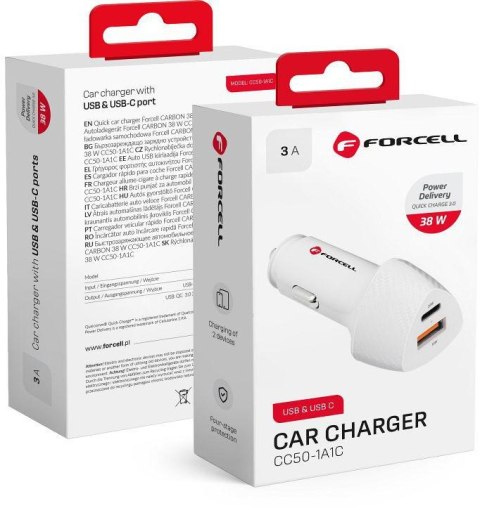 ŁADOWARKA SAMOCHODOWA Forcell Carbon CC50-1A1C 38 W 1x USB-C 1x USB-A PD 3.0 QC 3.0 BIAŁA FORCELL