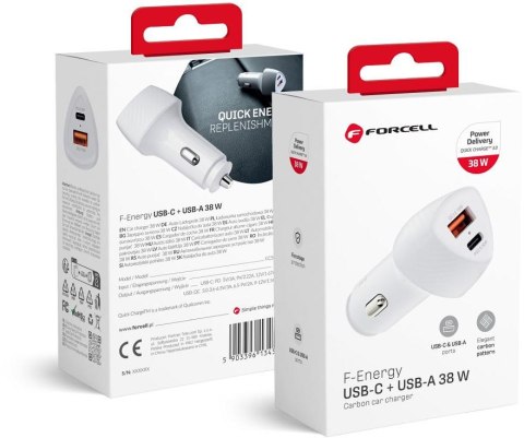 ŁADOWARKA SAMOCHODOWA Forcell Carbon CC50-1A1C 38 W 1x USB-C 1x USB-A PD 3.0 QC 3.0 BIAŁA FORCELL