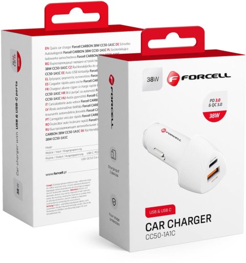 ŁADOWARKA SAMOCHODOWA Forcell Carbon CC50-1A1C 38 W 1x USB-C 1x USB-A PD 3.0 QC 3.0 BIAŁA FORCELL