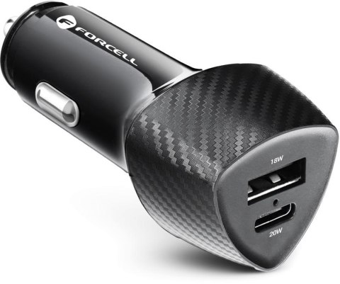 ŁADOWARKA SAMOCHODOWA Forcell Carbon CC50-1A1C 38 W 1x USB-C 1x USB-A PD 3.0 QC 3.0 CZARNA FORCELL