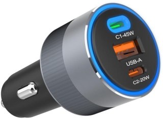 ŁADOWARKA SAMOCHODOWA Forcell F-Energy 65 W 2x USB-C 1x USB-A PD 3.0 QC 4.0 SZARA FORCELL