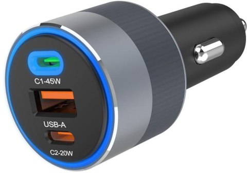 ŁADOWARKA SAMOCHODOWA Forcell F-Energy 65 W 2x USB-C 1x USB-A PD 3.0 QC 4.0 SZARA FORCELL