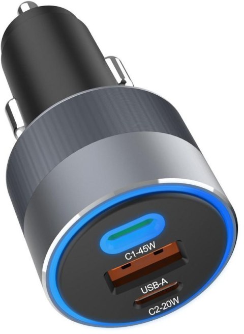 ŁADOWARKA SAMOCHODOWA Forcell F-Energy 65 W 2x USB-C 1x USB-A PD 3.0 QC 4.0 SZARA FORCELL