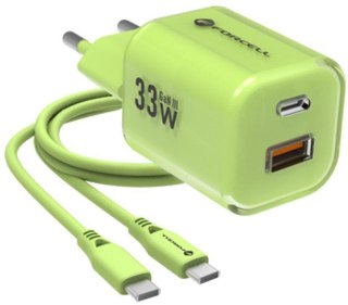 ŁADOWARKA SIECIOWA Forcell F-Energy GaN III VT-41 33 W 1x USB-C 1x USB-A PD 3.0 QC 4.0 ZIELONA FORCELL