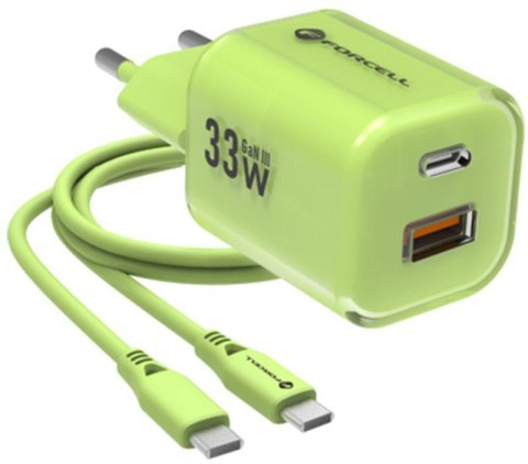 ŁADOWARKA SIECIOWA Forcell F-Energy GaN III VT-41 33 W 1x USB-C 1x USB-A PD 3.0 QC 4.0 ZIELONA FORCELL